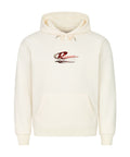Resonance Premium Hoodie in Weiß mit großem Backprint aus Taube, roter Rose, Ketten und Streetwear Typografie