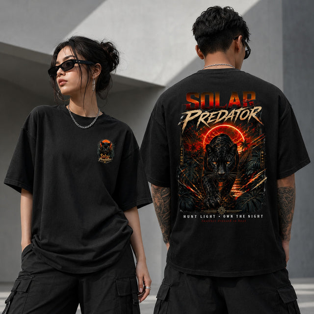 Heavyweight Graphic Tee „Solar Predator“ mit schwarzem Panther & Sonnenfinsternis