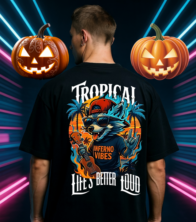 Oversized T-Shirt Tropical Waschbär